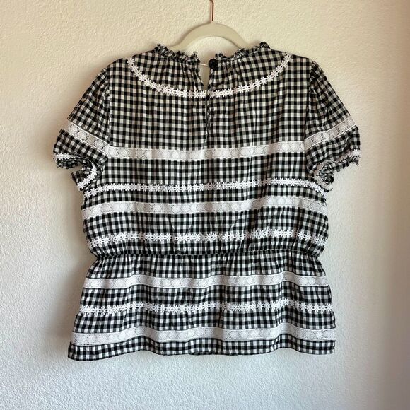 J.Crew Women's Daisy-Chain Peplum Top in Gingham in Black & White - Size L - Picture 6 of 15